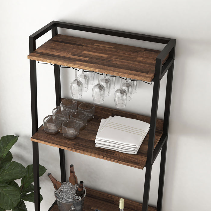 Traynor Walnut & Black Powder Coated Bar Cabinet with Stemware Racks