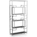 Right-angled modern glam geometric etagere bookcase in chrome with five shelves on a white background