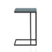 Front-facing side view of a urban black and antique blue C-shaped rectangular side table on a white background
