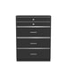 Front-facing high gloss black jewelry chest against a white background. Chrome trim divides the drawers.