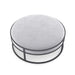 Front-facing top view contemporary gray and black round ottoman on a white background