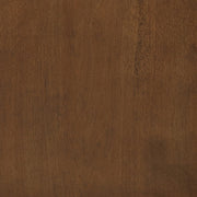 Top-down close up dark oak finish rubberwood of mid-century modern end table.