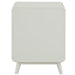 Front facing back view of a mid-century modern one-drawer white side table on a white background