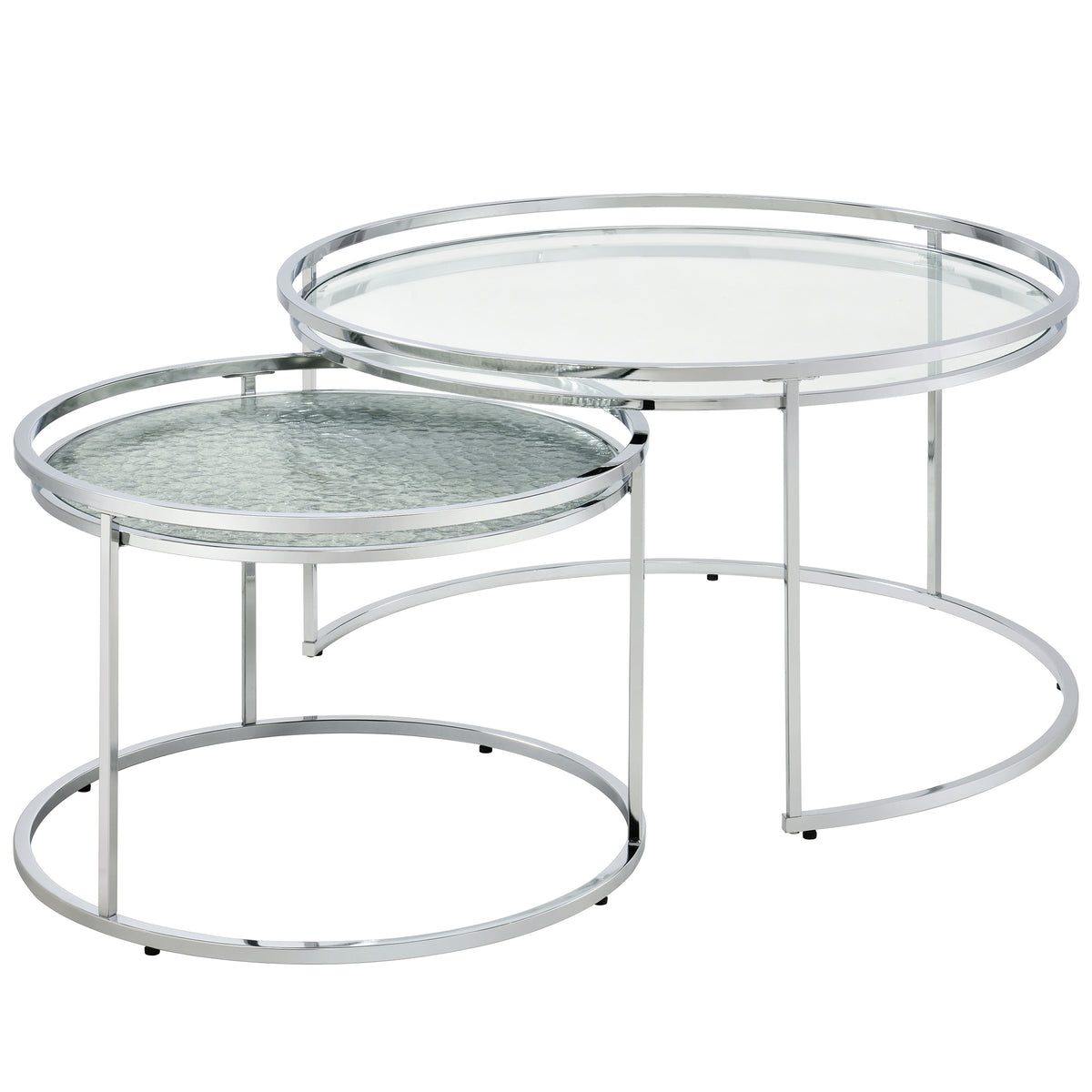 Newington Glam Chrome 2-Piece Water Ripples Glass Round Nesting Tables ...