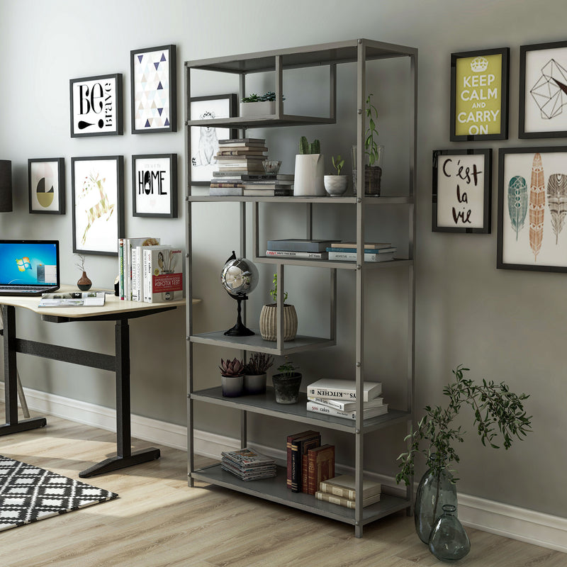 Rooks Industrial Powder Coated Dark Grey Tiered Bookshelf