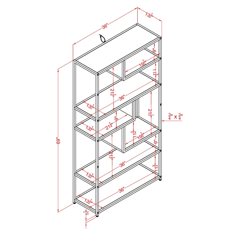 Rooks Industrial Powder Coated Dark Grey Tiered Bookshelf