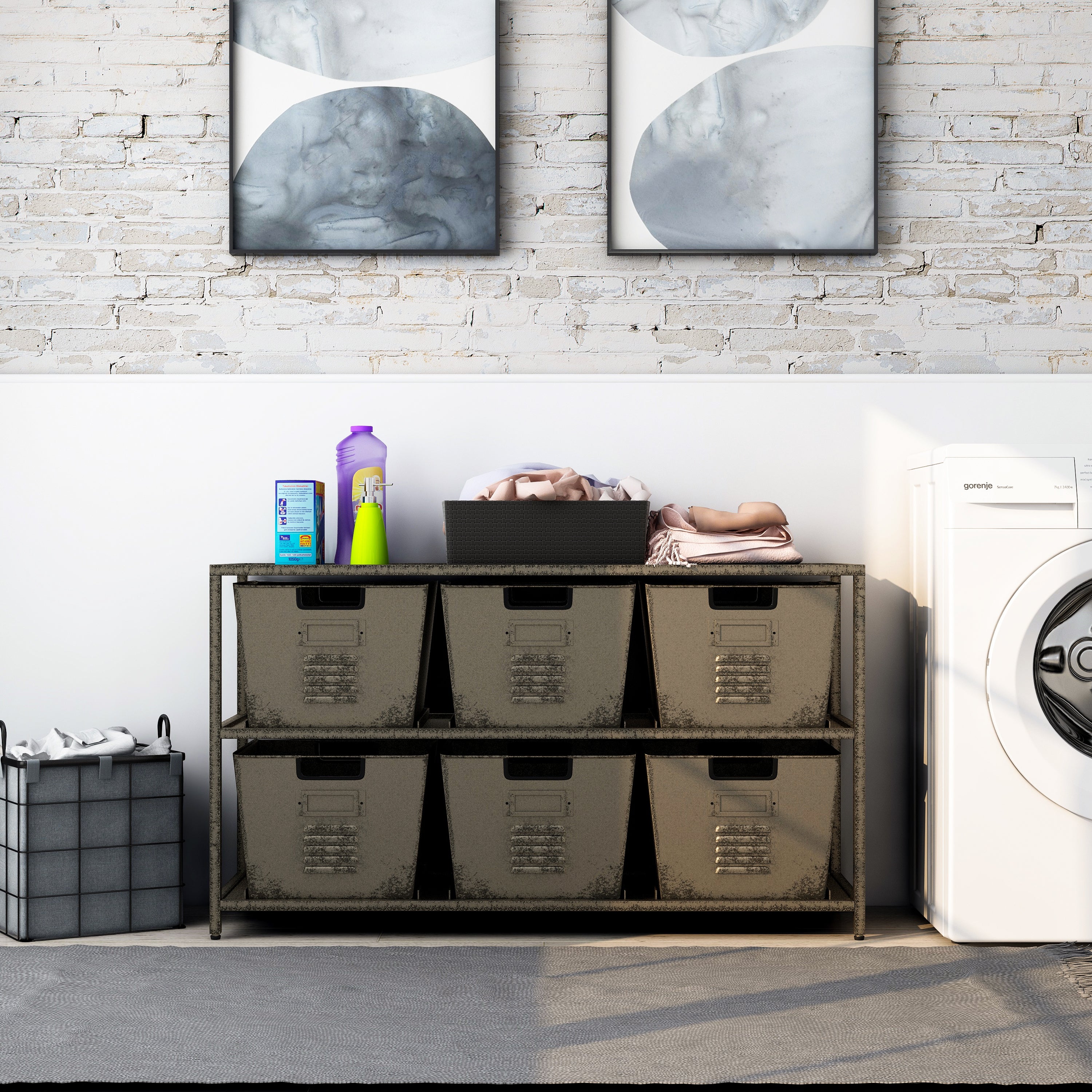Switzer Urban Metal 44-inch Storage Shelf and Six Removable Bins