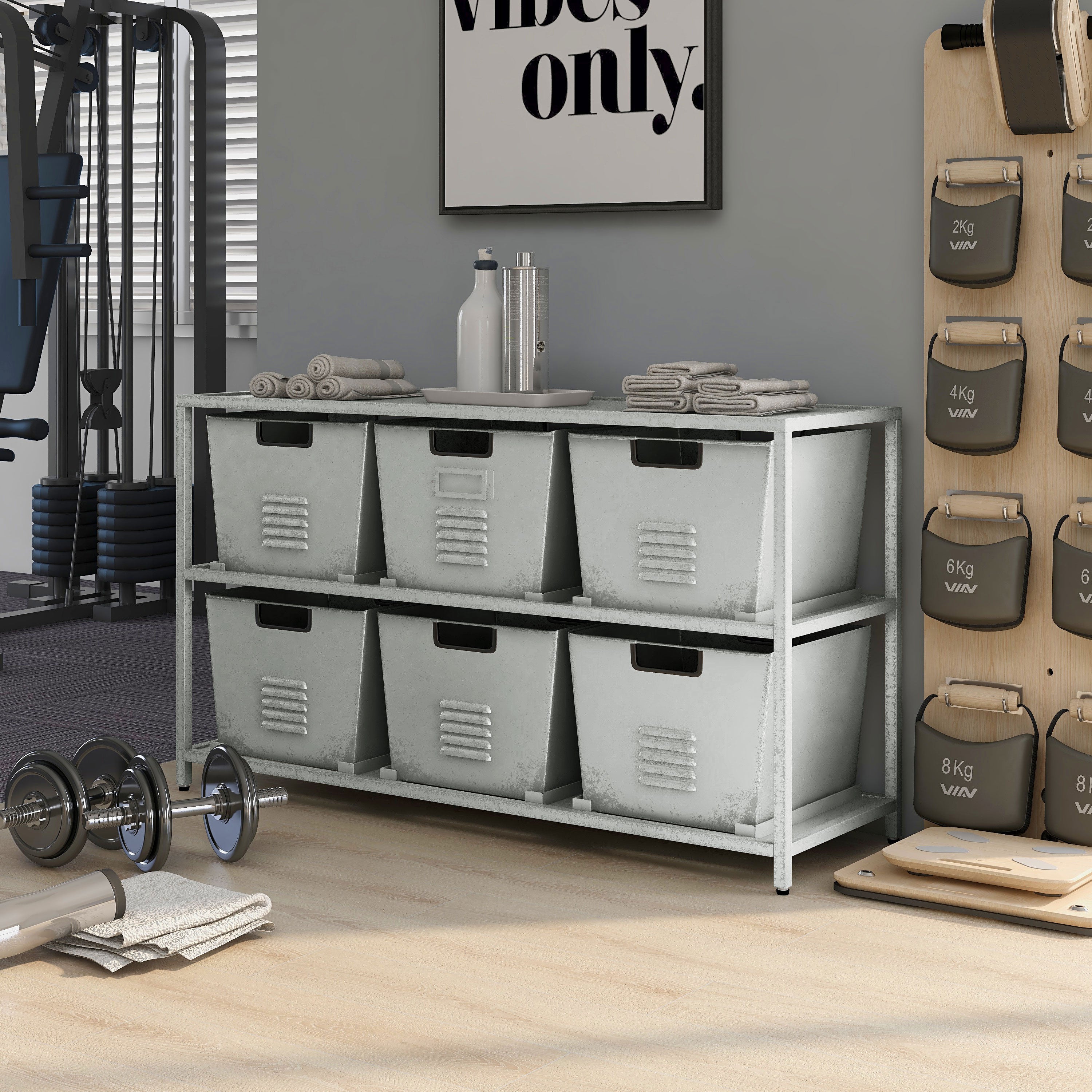 Switzer Urban Metal 44-inch Storage Shelf and Six Removable Bins