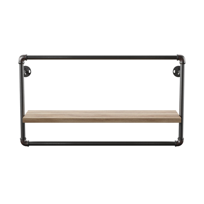 Bate Urban Sand Black Pipe Metal and Natural Tone Floating Wall Shelf