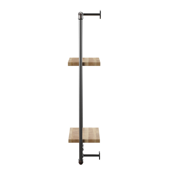 Bate Urban Sand Black Pipe Metal and Natural Tone Floating Wall Shelf