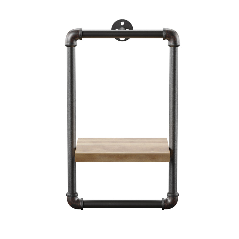 Bate Urban Sand Black Pipe Metal and Natural Tone Floating Wall Shelf