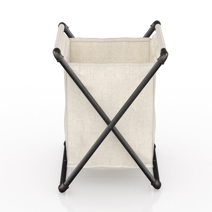 Byron Off-White Canvas and Sand Black Pipe Metal Urban Laundry Hamper