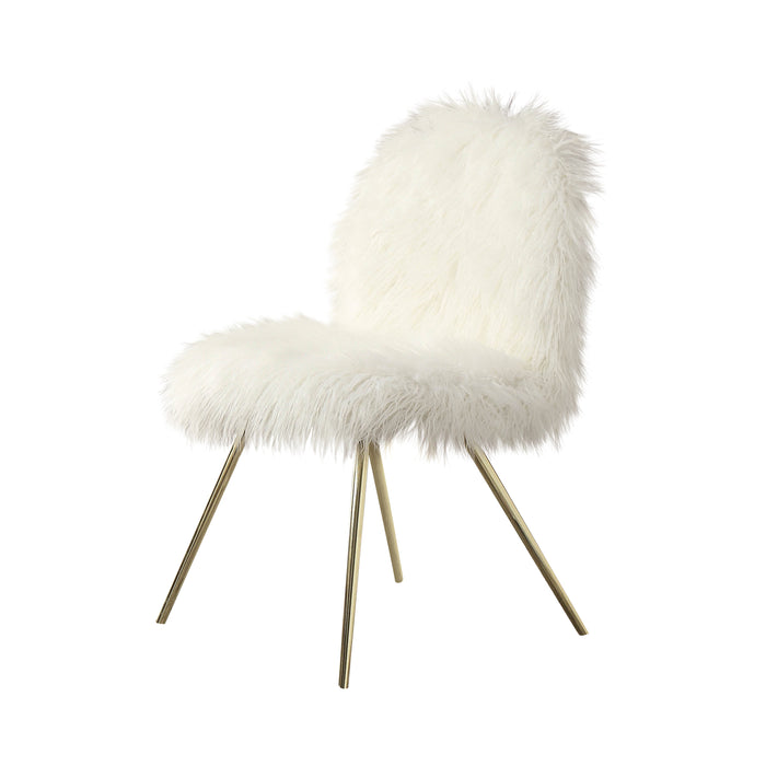 Pikesville Chic Style White Faux Fur and Gold Flared Leg Accent Chair