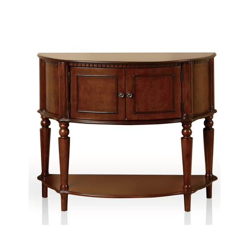 Front-facing Lofton traditional brown cherry console table on a white background