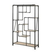 Mario Sand Black Pipe Metal & Staggered Wood Tone 7-Shelf Bookcase