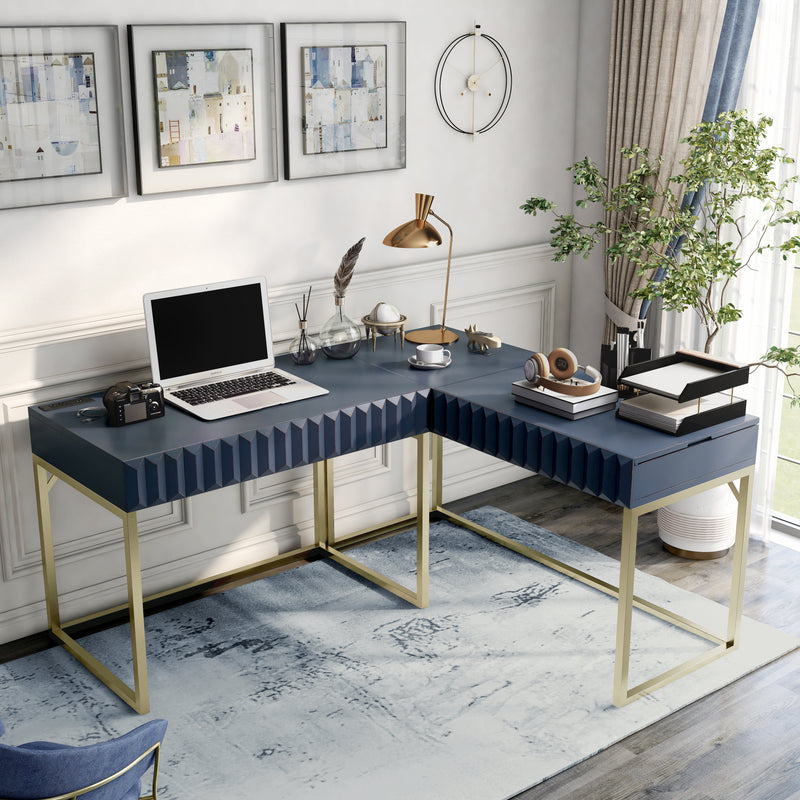 Stacey Chic Lift-top L-Shaped Office Desk with Outlets and USB Ports