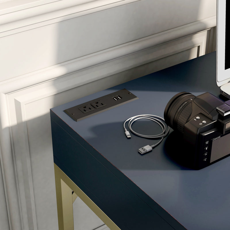 Stacey Chic Lift-top L-Shaped Office Desk with Outlets and USB Ports