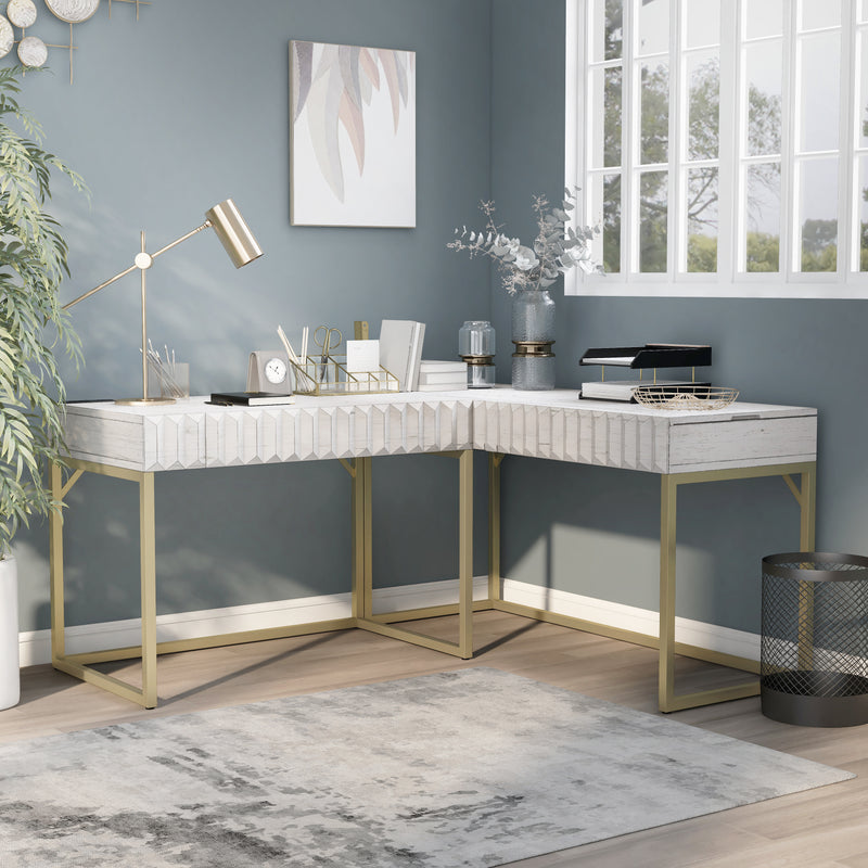 Stacey Chic Lift-top L-Shaped Office Desk with Outlets and USB Ports