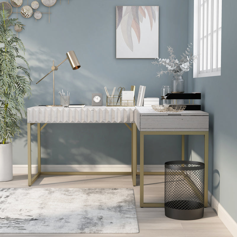 Stacey Chic Lift-top L-Shaped Office Desk with Outlets and USB Ports