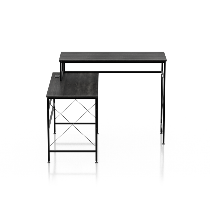 Schmitt Distressed Grey Sit-to-Stand L-shaped Desk with USBs & Outlet