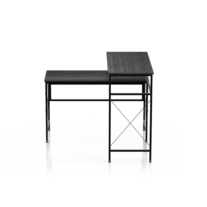Schmitt Distressed Grey Sit-to-Stand L-shaped Desk with USBs & Outlet