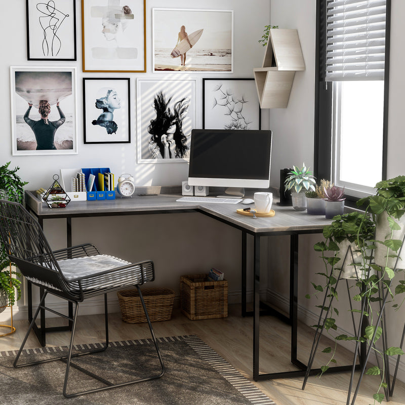 Morrison Grey Lipped Top L-Shaped Desk with USB Ports & Power Outlet