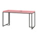 Angled right-facing view of pink metal and MDF urban desk on white background