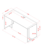 Angled top-down facing diagram of measurements of black metal urban desk on white background