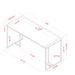 Angled top-down facing diagram of measurements of black metal urban desk on white background