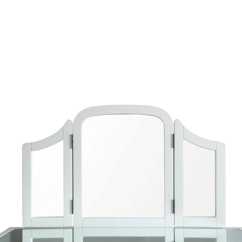 Wilhemina Glam Frosted Stripe Trifold Mirror Vanity Set with Stool