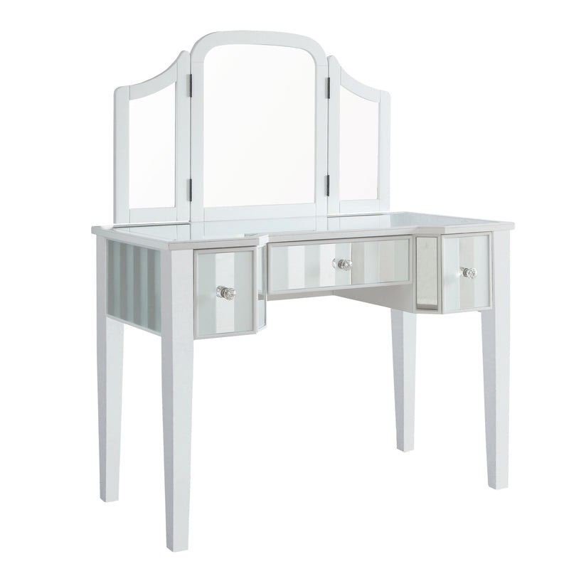 Wilhemina Glam Frosted Stripe Trifold Mirror Vanity Set with Stool