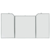 Top view of a silver vanity table against a white background. This vanity table features a mirrored tabletop.