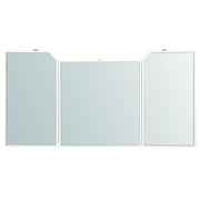 Top view of a white vanity table against a white background. This vanity table features a mirrored tabletop.