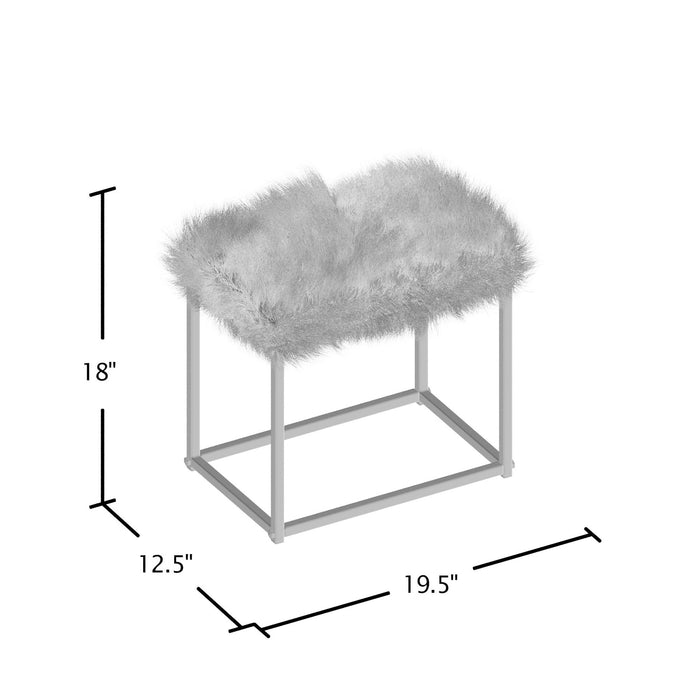 Vanity stool diagram with dimensions: 18 inches high x 12.5 inches deep x 19.5 inches wide