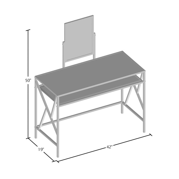 Vanity table diagram with dimensions: 50 inches high x 19 inches deep x 42 inches wide