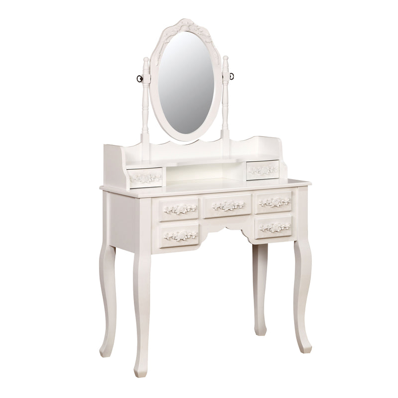 Ellie Traditional Adjustable Mirror 2-Piece Vanity Table and Stool Set