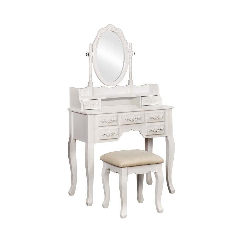 Ellie Traditional Adjustable Mirror 2-Piece Vanity Table and Stool Set