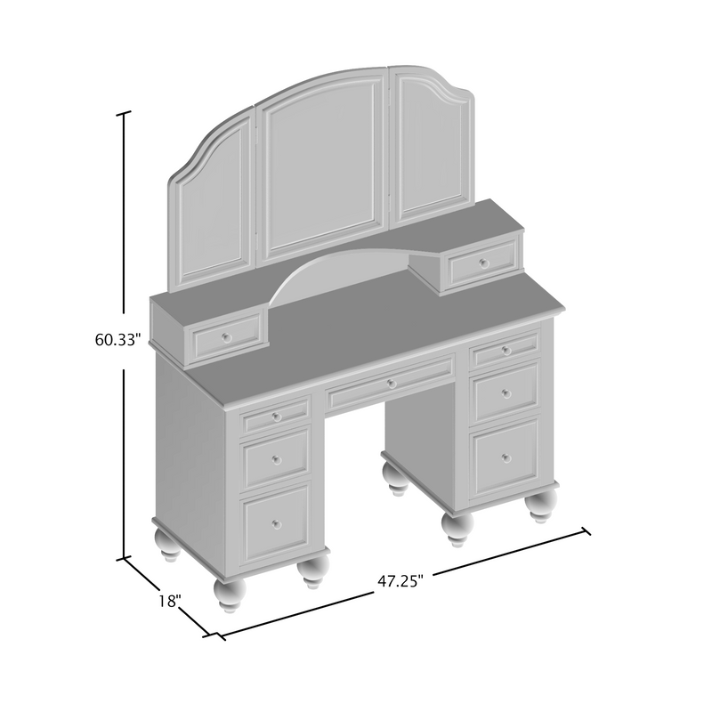 Omara Traditional Tri-Fold Mirror 9-Drawer Vanity Table Set with Stool