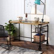 Salena Natural Top Bolted Edge & Antique Black Pipe Metal Desk