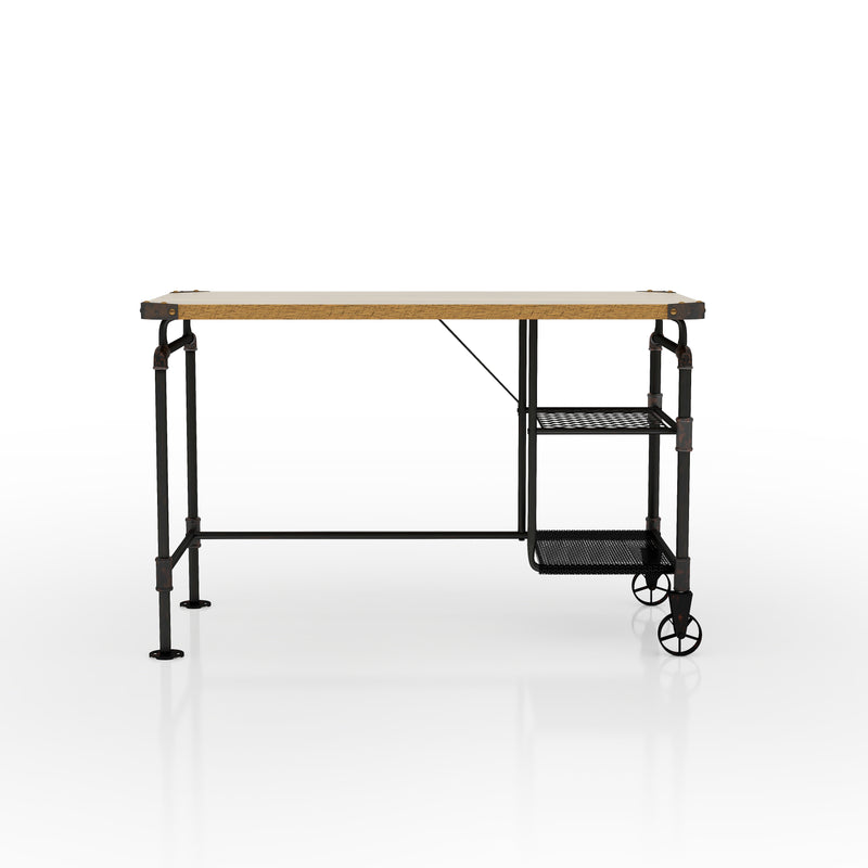 Salena Natural Top Bolted Edge & Antique Black Pipe Metal Desk