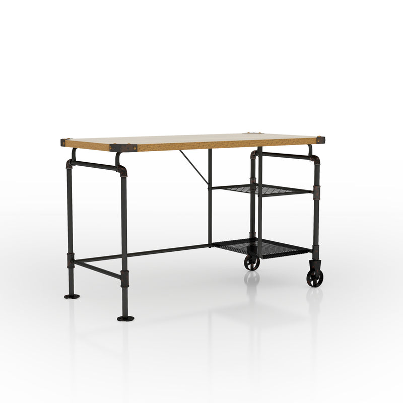 Salena Natural Top Bolted Edge & Antique Black Pipe Metal Desk