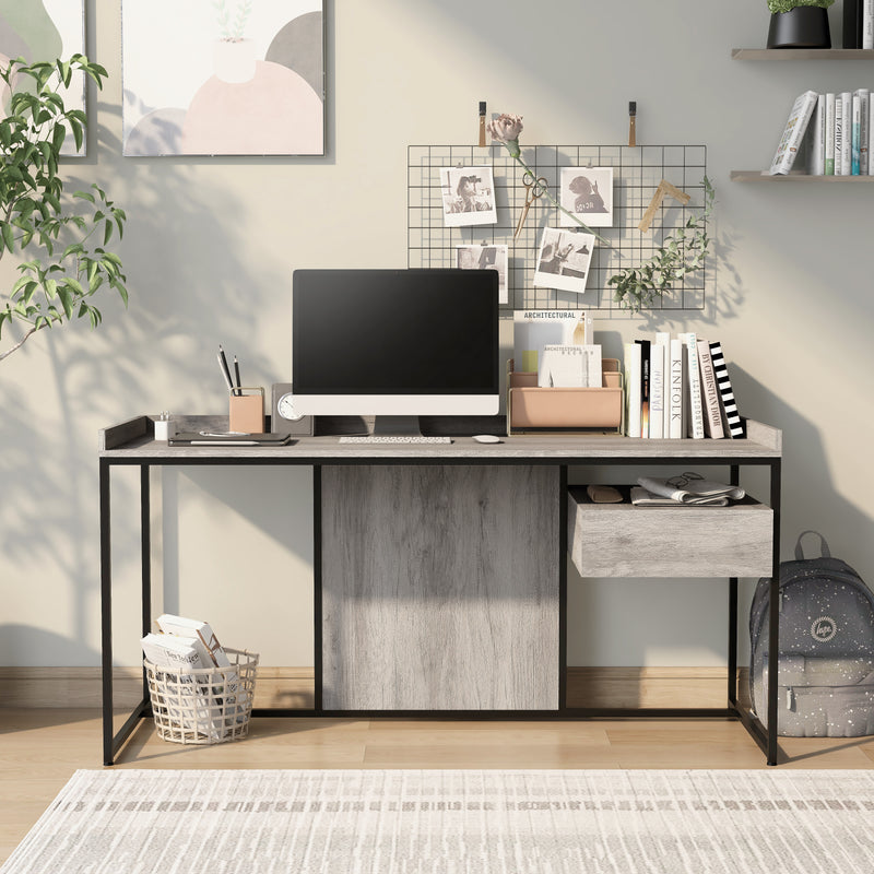 Nolan Urban Light Gray & Matte Black 63" Computer Desk with USB Ports