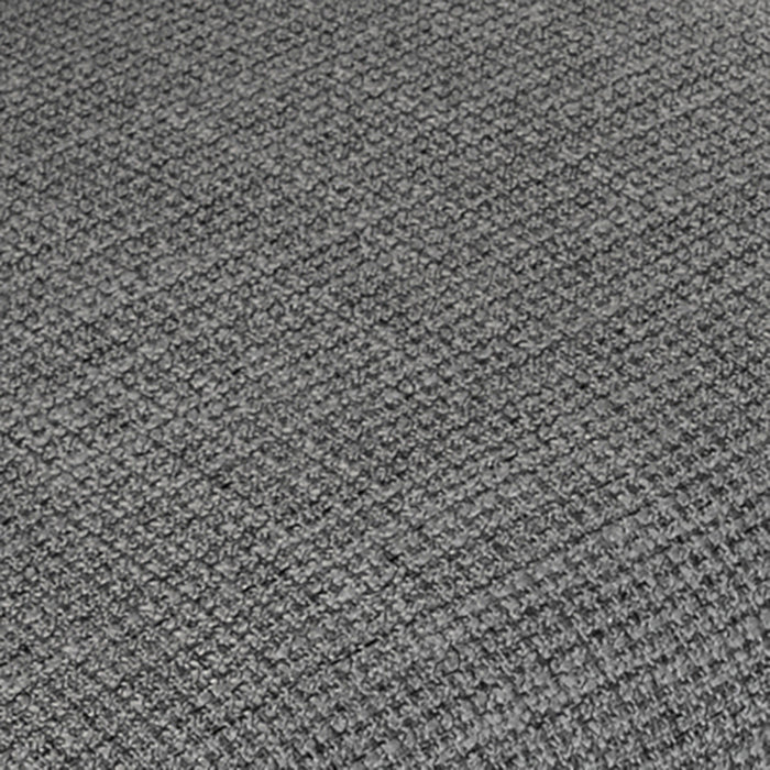 Swatch of gray fabric for a chrome wingback office chair