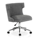 Right angled gray and chrome wingback office chair on a white background