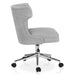 Front facing side view of a light gray and chrome wingback office chair on a white background