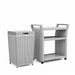 Right-angled light grey wicker outdoor 2-piece bar cart and towel hamper set against a white background. The bar cart offer 3 tiers for food and beverage.