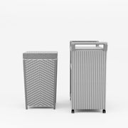 Right-facing light grey wicker outdoor 2-piece bar cart and towel hamper set against a white background. The bar cart offer 3 tiers for food and beverage.