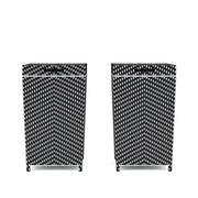 Front-facing black wicker outdoor towel hampers set against a white background.