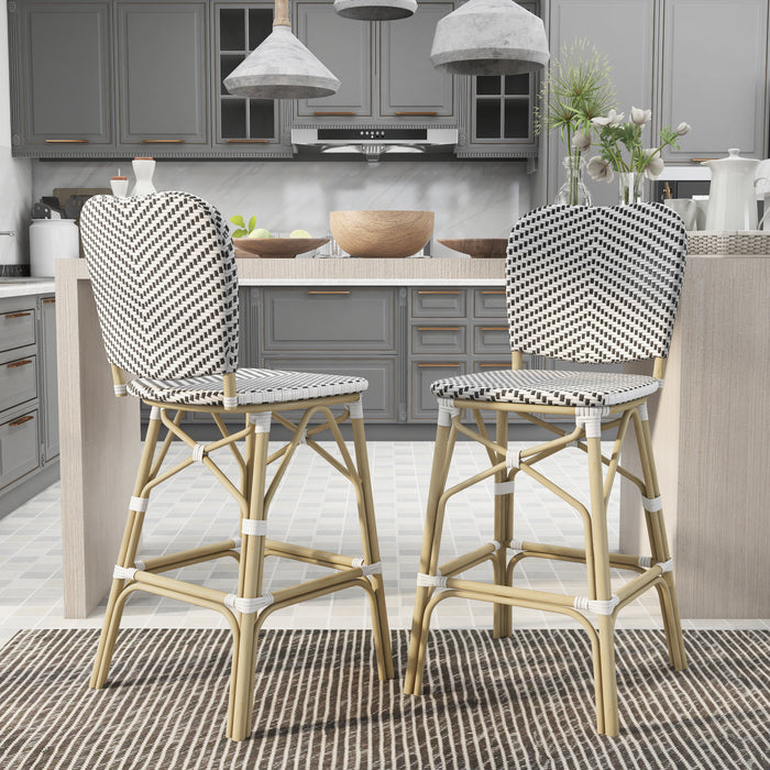 Lyndsey Coastal Chevron Patterned Wicker Patio Bar Chairs (Set of 2)