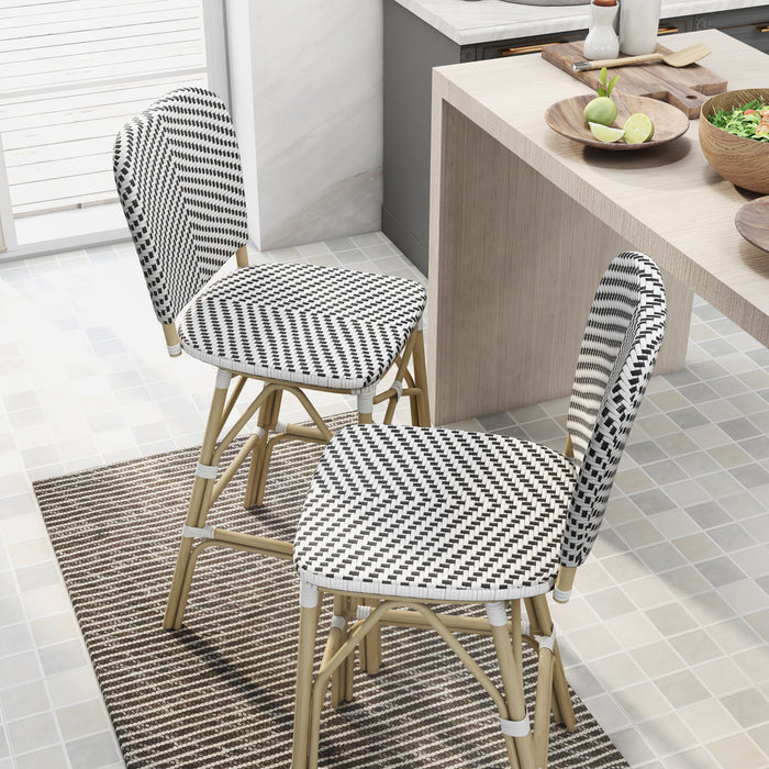 Lyndsey Coastal Chevron Patterned Wicker Patio Bar Chairs (Set of 2)